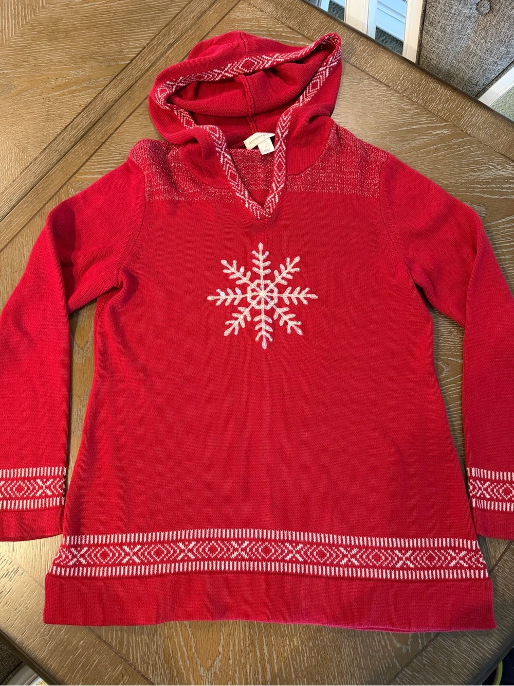 Christopher & Banks Red Hooded Snowflake Knit Pullover Sweater